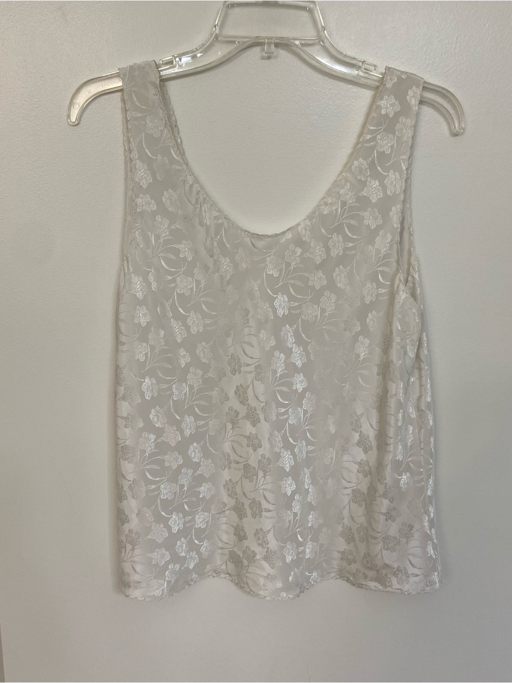 Vintage Chic by H.I.S. Womens L Ivory Floral Jacquard Tank Top Satin 90s